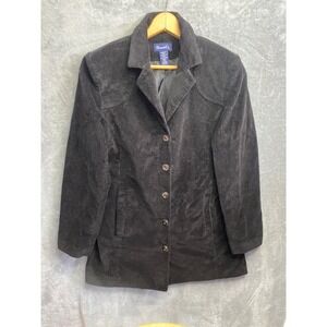 DENIM & CO Womens Corduroy Blazer Jacket Dark Gray Button Front Pockets Size Med